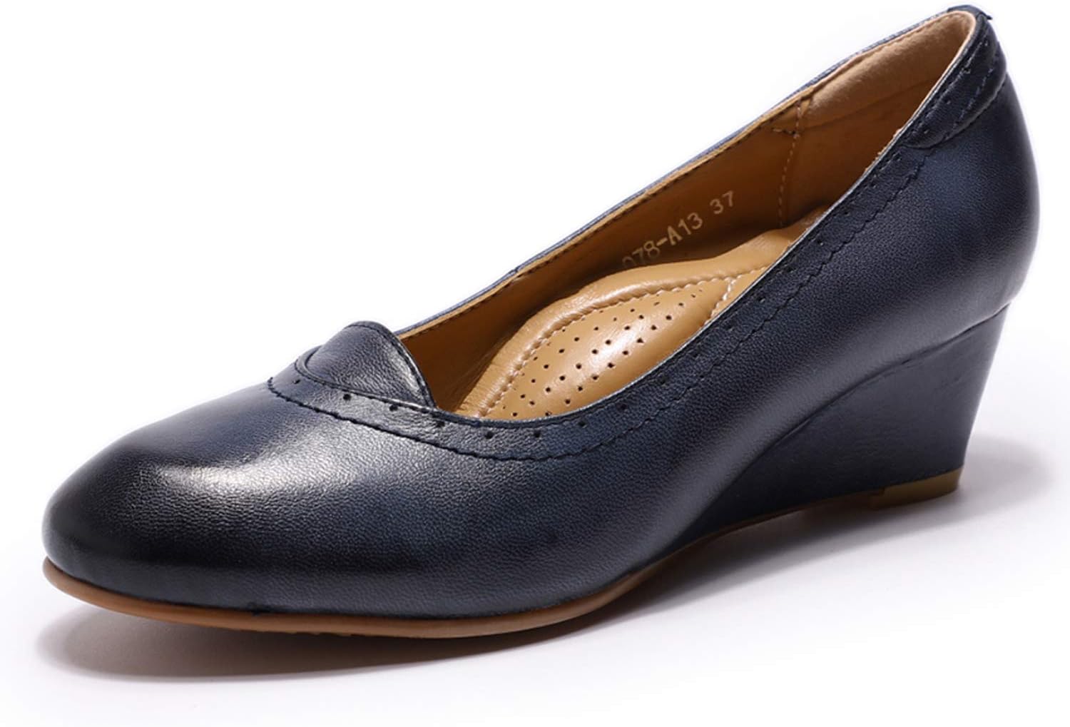 Mona flying Women's Leather Closed Toe 2 Inch Mid Wedges Heels